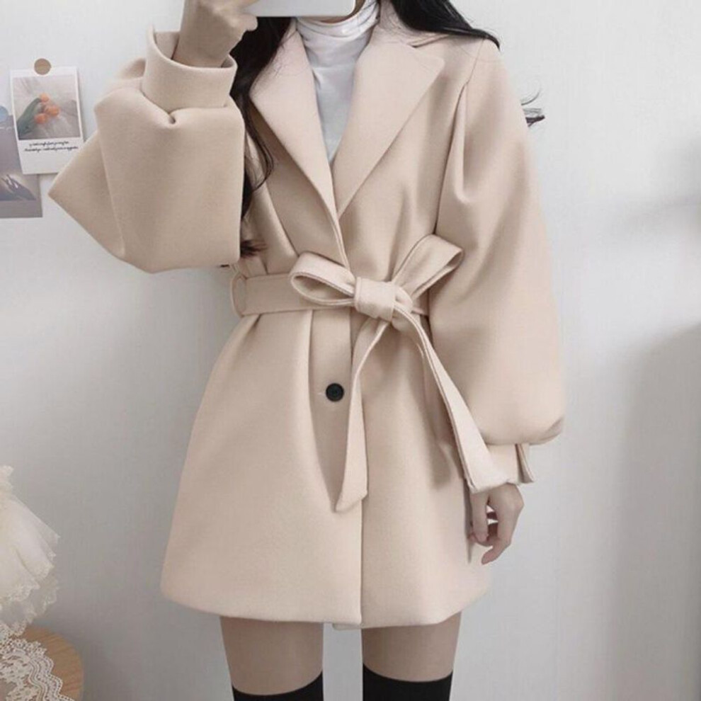 (apricot, M) 2024 Korean Chic Retro Nizi Woolen Trench Coat - Women's Autumn/Winter Collection