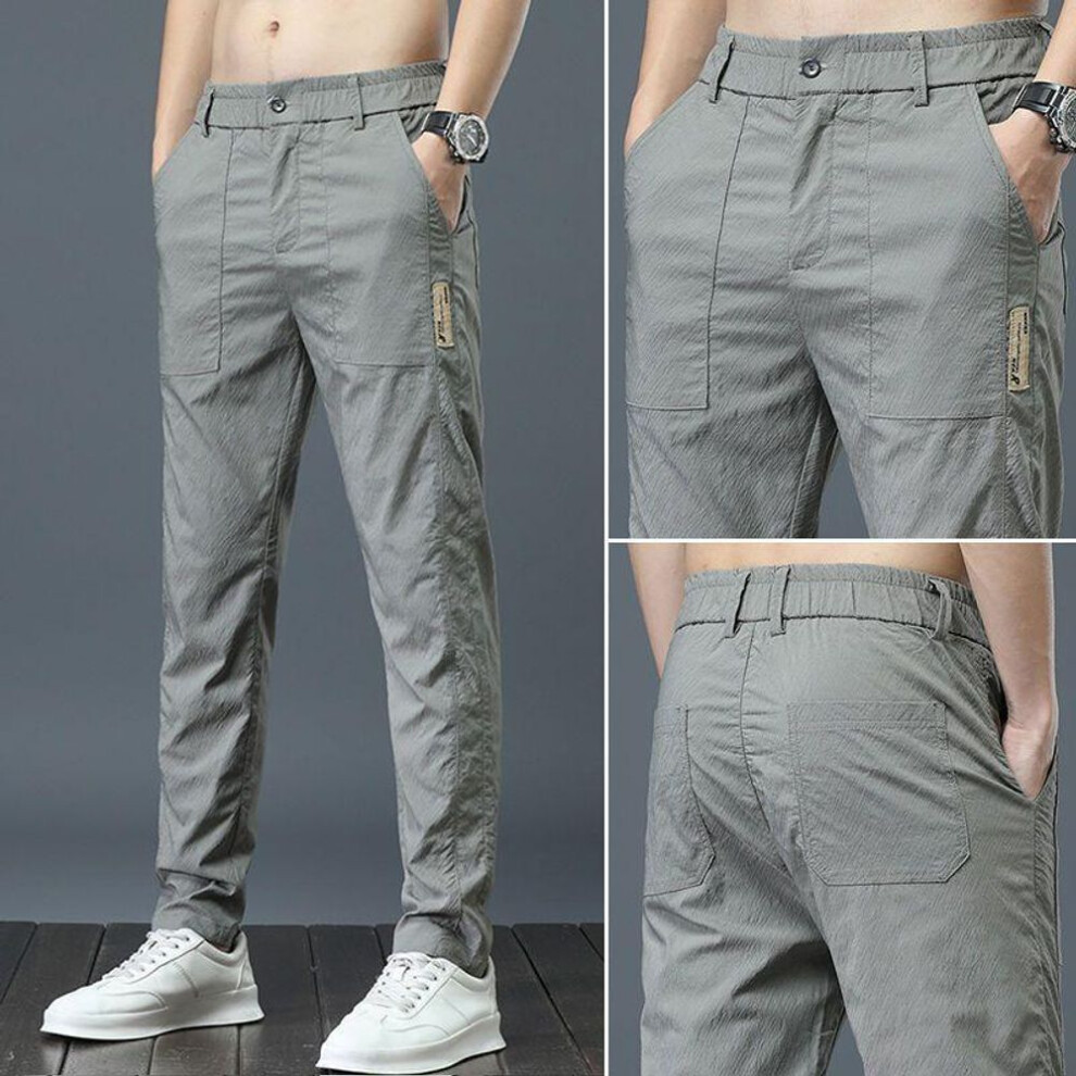 (light green, 30) Men's Breathable Ice Silk Quick-dry Casual Pants - Summer Elastic, Loose, Trendy, All-match, Long Pants