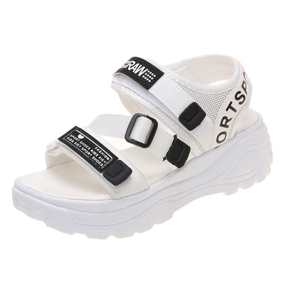 (white, 38) Women's 2024 Platform Velcro Sandals - Korean Summer Sports Style, Thick-soled, Casual Roman Beach Shoes