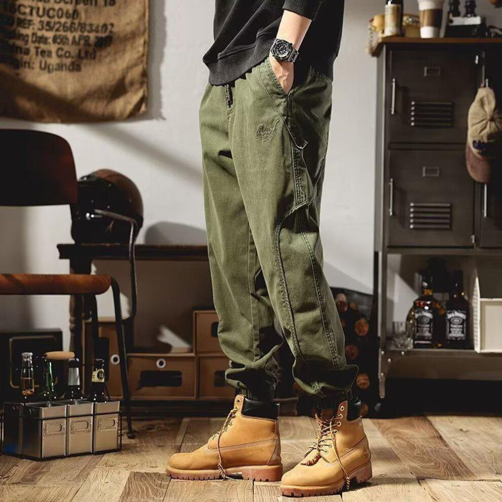 (green, 4XL) Hong Kong Yuppie Green Tactical Overalls - Men's British Military Style Cuffed Pants For Autumn/winter