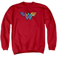 Trevco Sportswear JLA795-AS-1 DC Wonder Woman Tie Dye Logo Adult Crewneck Sweatshirt, Red - Small