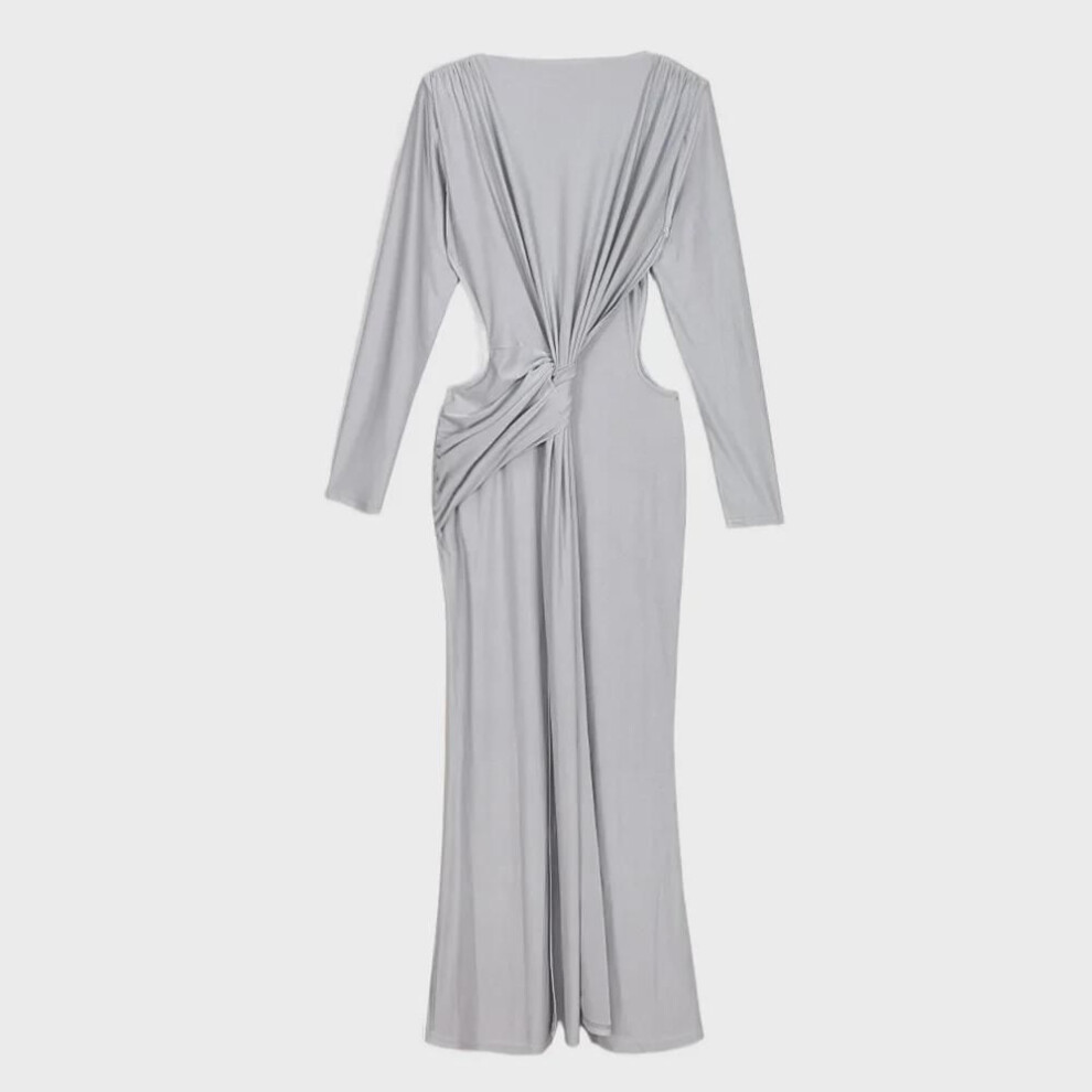 (silver, Medium) Women's 2025 Autumn/winter Silver Slim Long Sleeve Party Dress With Sexy Hollow Design