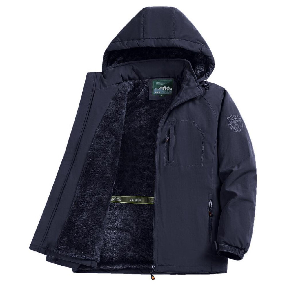 (dark blue, XL) Men's Large Size Waterproof Winter Travel Jacket - Thick, Breathable, Medium-Long, Outdoor, Plus Velvet