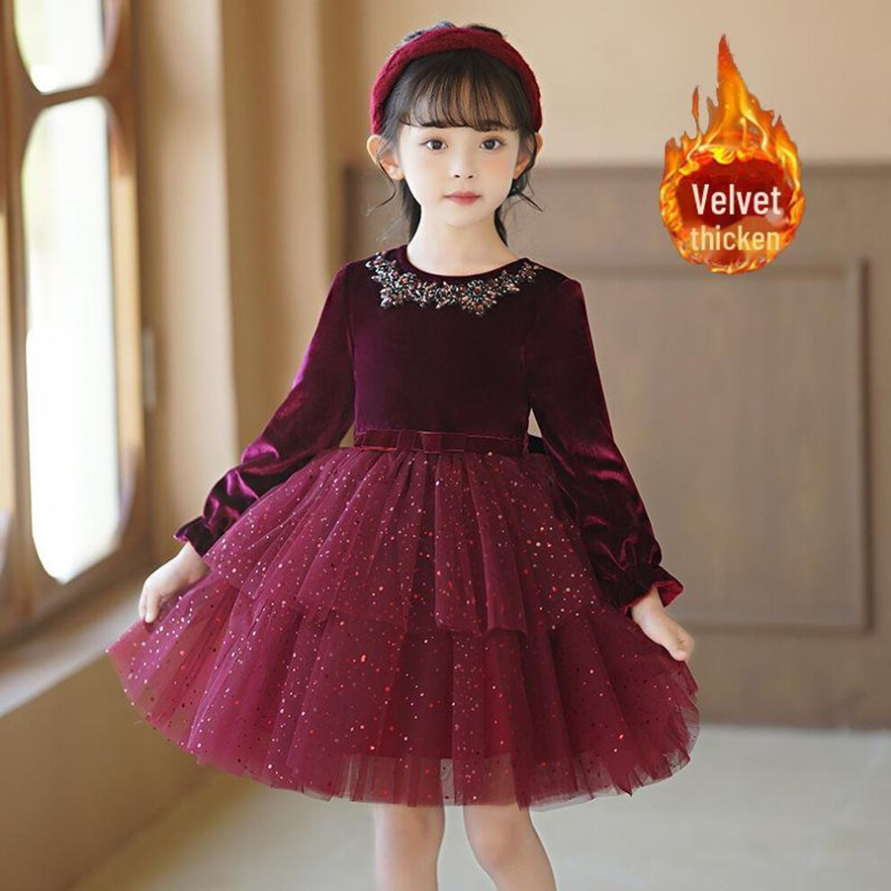 (110 cm) "2023 New Autumn/Winter Long-Sleeve Princess Dress for Girls - Stylish Korean Children's Fashion