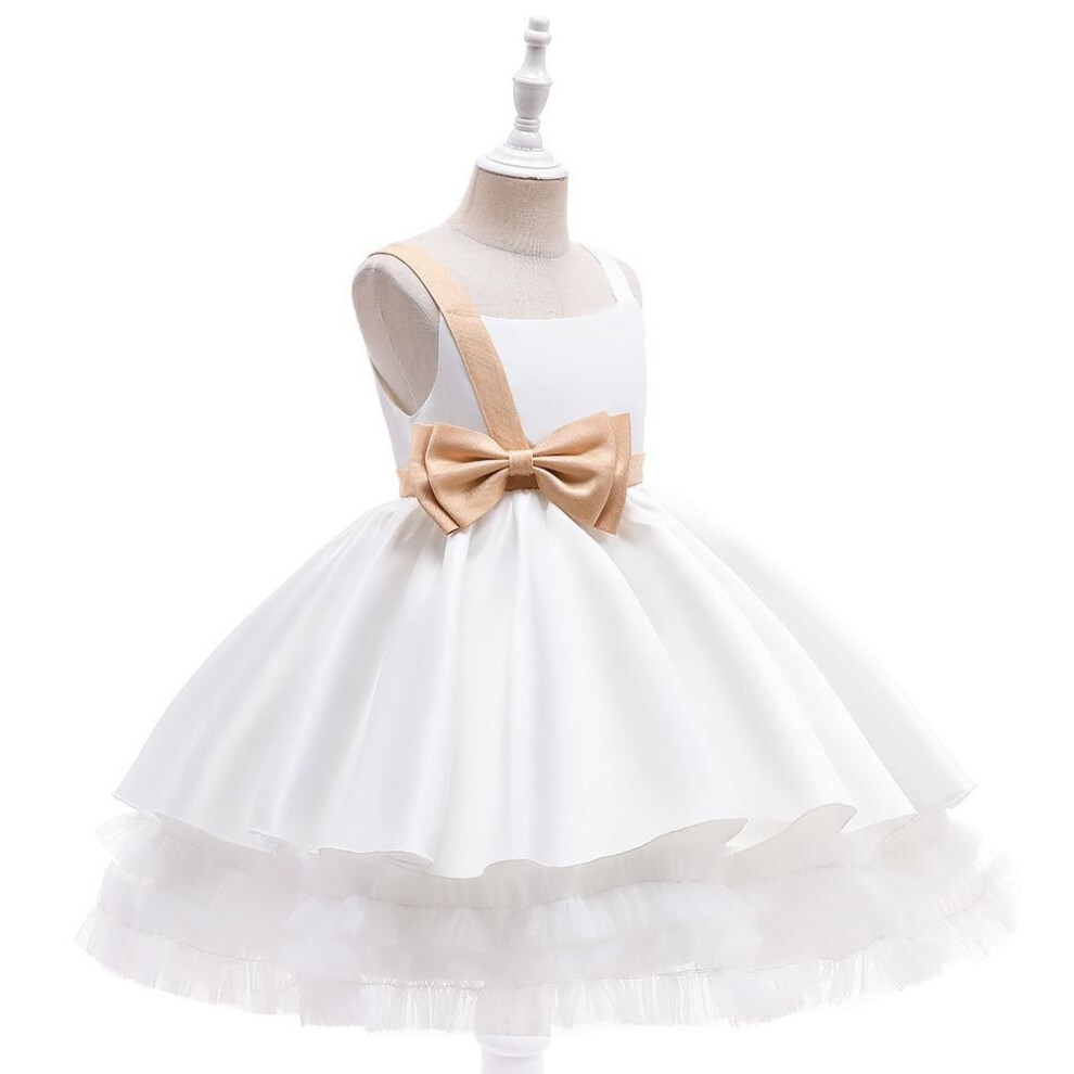 (white, 110cm/5Y) "European & American Style Girls' Fluffy Princess Dress for Piano Performances and Photography