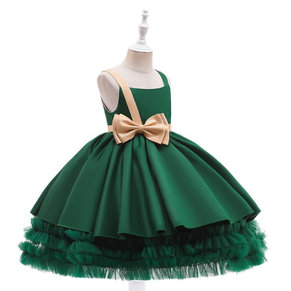 (dark green, 100cm/4Y) "European & American Style Girls' Fluffy Princess Dress for Piano Performances and Photography