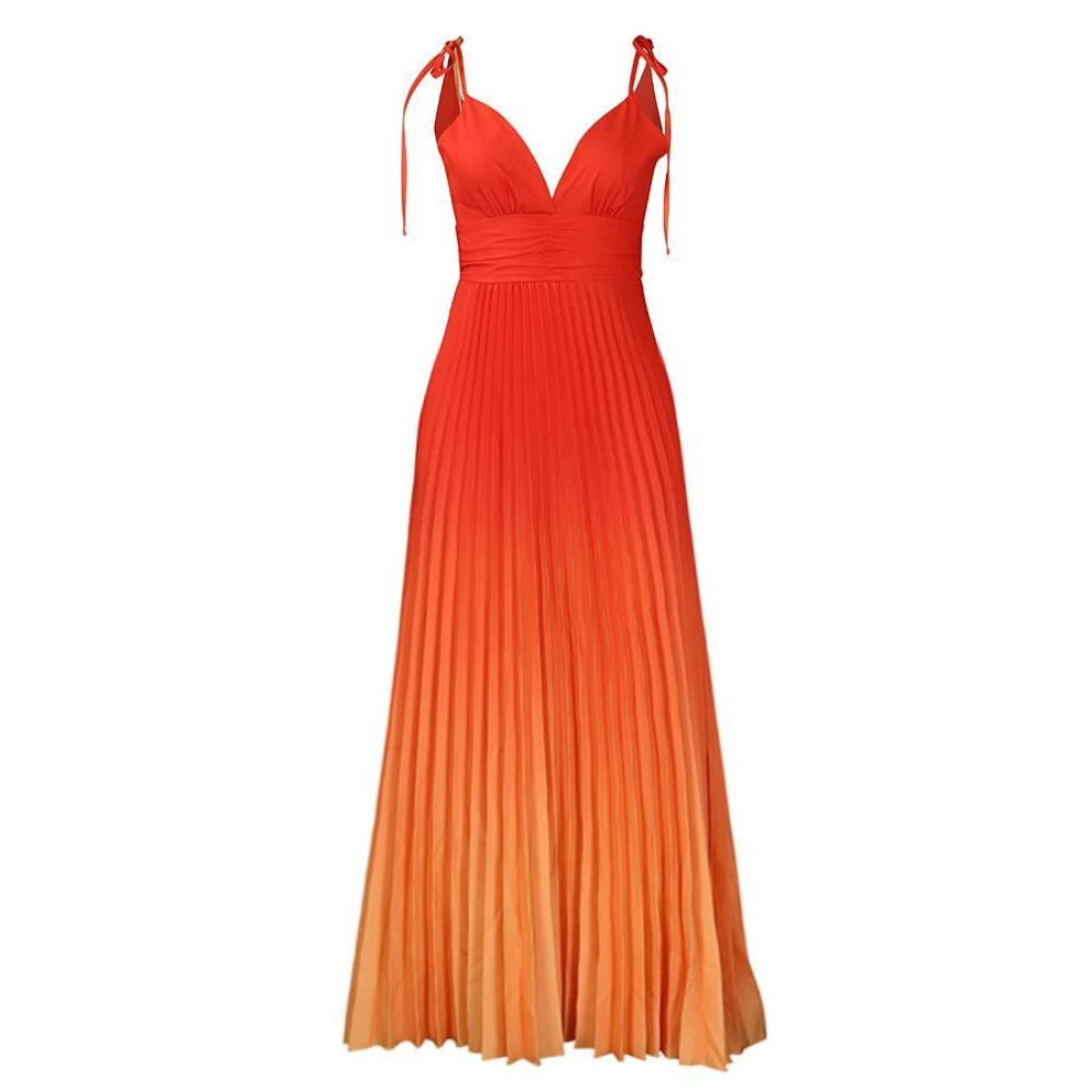 (orange, XXL) "2024 Plus Size Women's Gradient V-Neck Pleated Maxi Dress