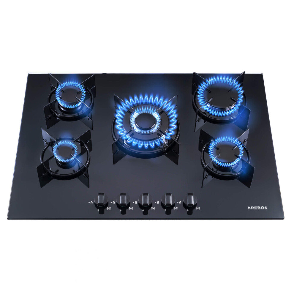 AREBOS gas hob 5 burners glass ceramic gas cooker built-in cooker natural gas