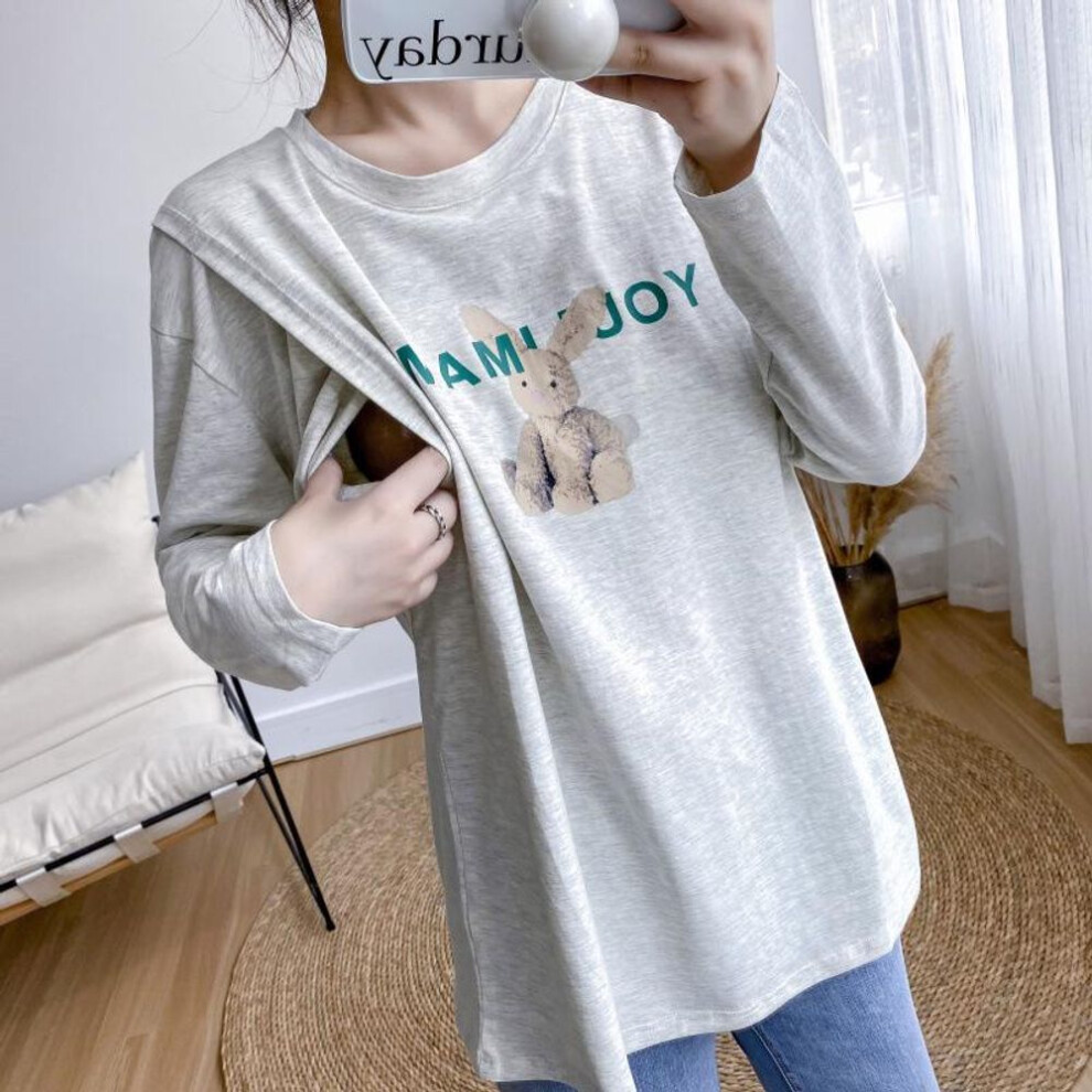 (light gray, M) "maternity Nursing Tops: Lightweight, Long-sleeved, For Spring/autumn, Perfect For Postpartum & Breastfeeding Moms