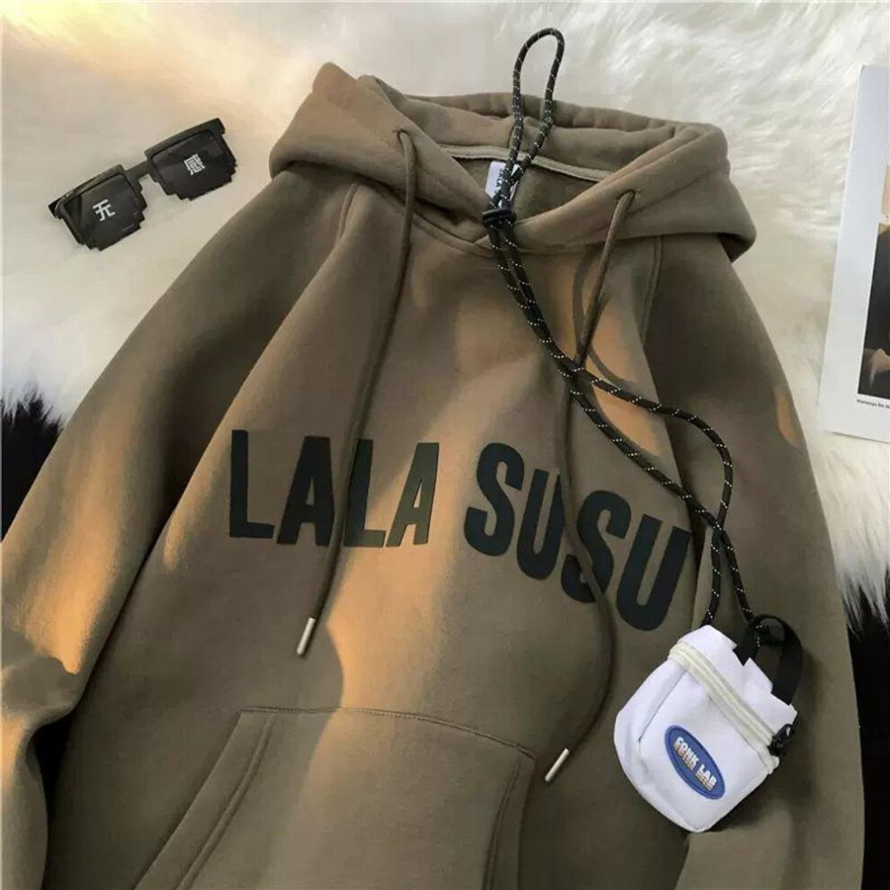(brown, 3XL) Trendy Casual Hooded Fleece Sweater - Loose American Style, Youth Retro Fashion for Boys