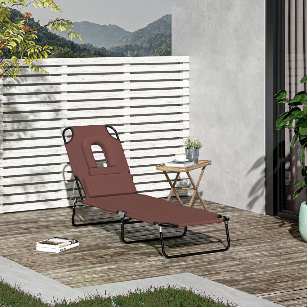 Outsunny Folding Sun Lounger Reclining Chair W/ Pillow Reading Hole Brown