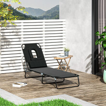Outsunny Folding Sun Lounger Reclining Chair w/ Pillow Reading Hole Black