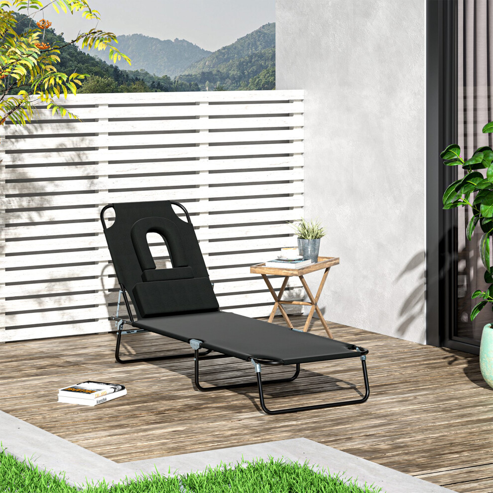 Outsunny Folding Sun Lounger Reclining Chair W/ Pillow Reading Hole Black