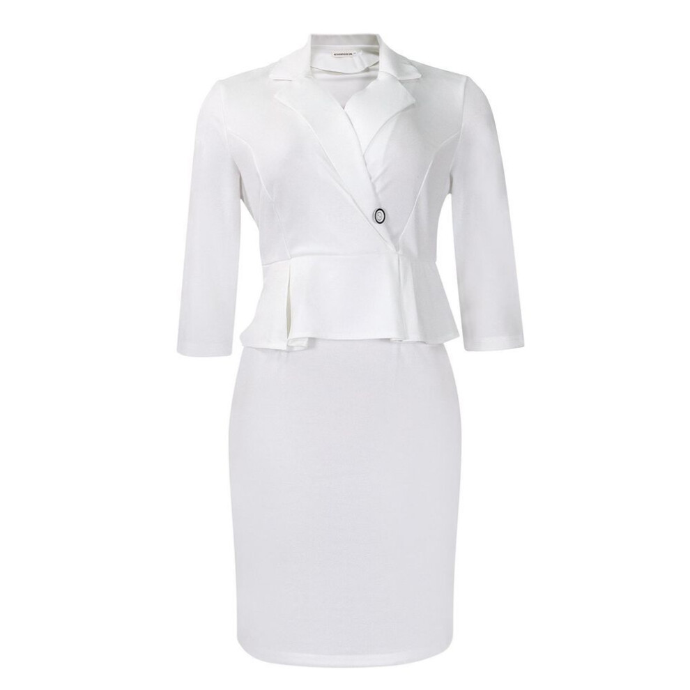 (white, Double Extra Large) "d465 Women's Solid Color Ruffle Hip Ol Slim Fit African Dress With Suit Collar