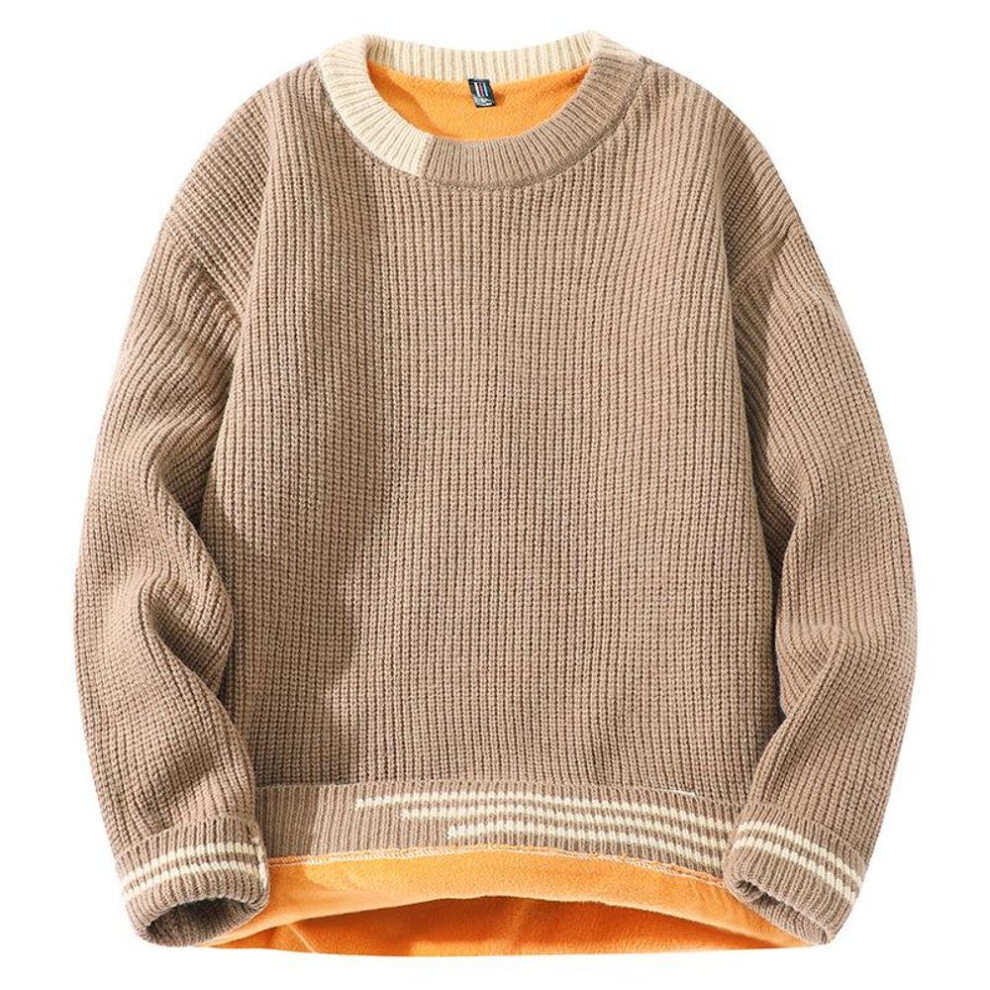 (khaki, M) "men's Knitted Velvet Pullover Sweaters - 2023 Autumn/winter Casual Collection