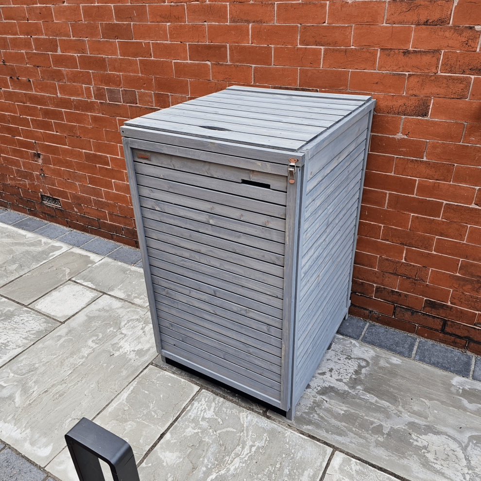 68cm x 1.14m Grey Wooden Outdoor Wheelie Bin Store for 1 Bin with Back Panels