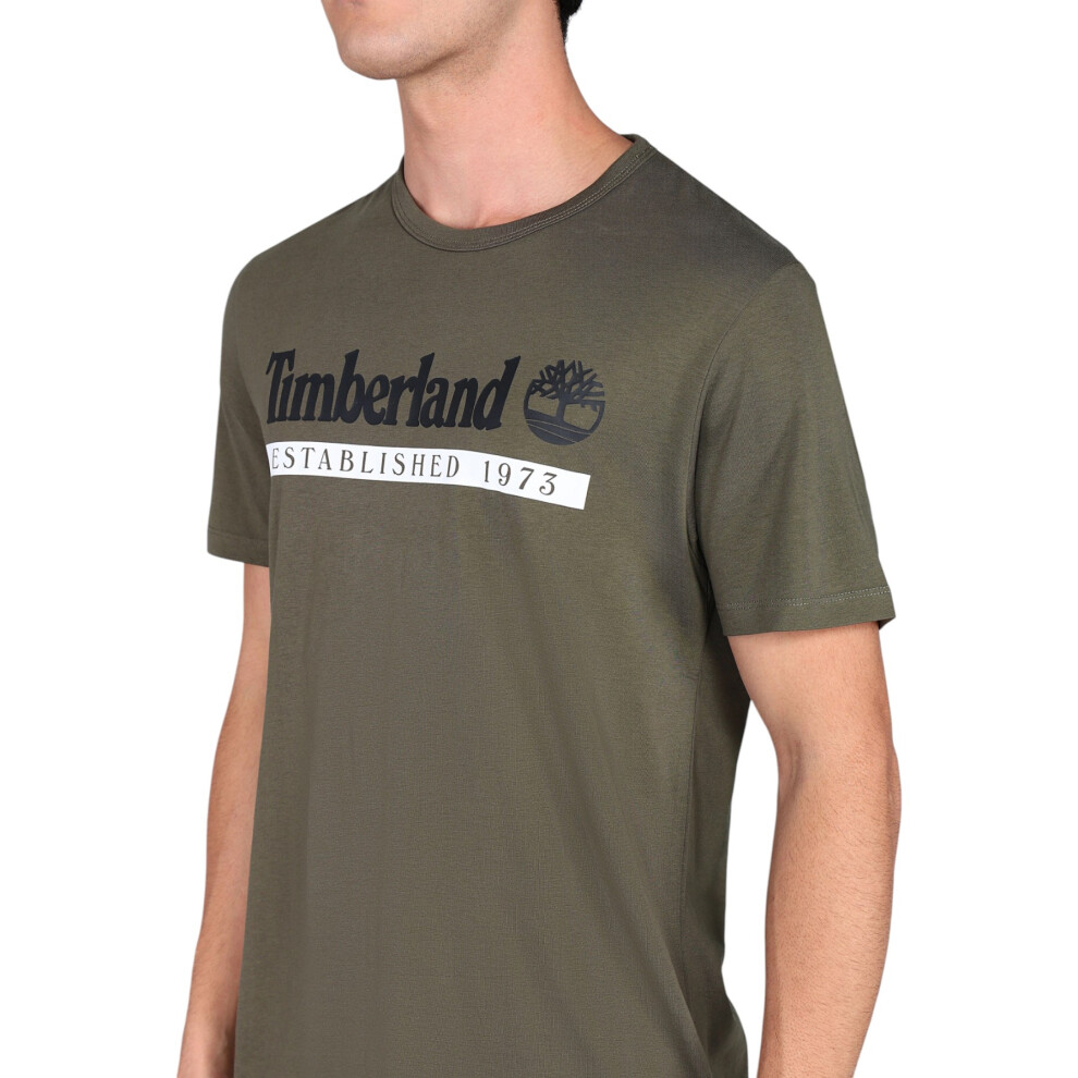 Timberland (Olive, S) Mens T Shirts Logo Print Casual Tops