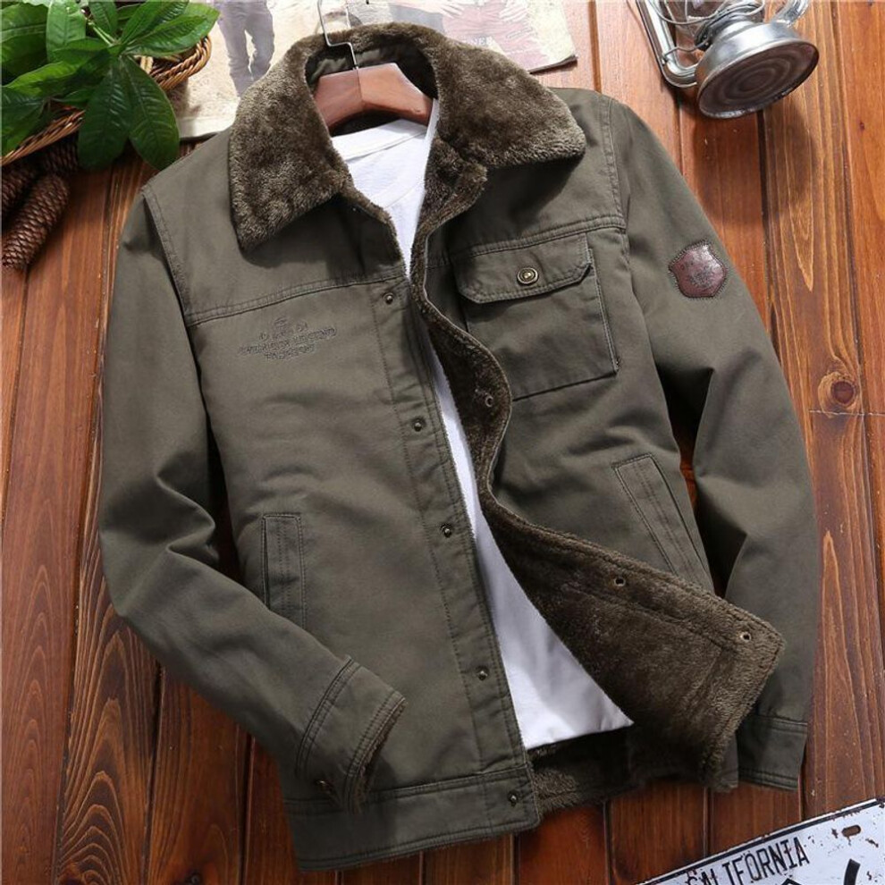 (army green, 2XL) Men's Lambskin Winter Jacket: New Style, Plus Velvet, Thickened Warmth, Casual Workwear for Middle-Aged and Elderly.