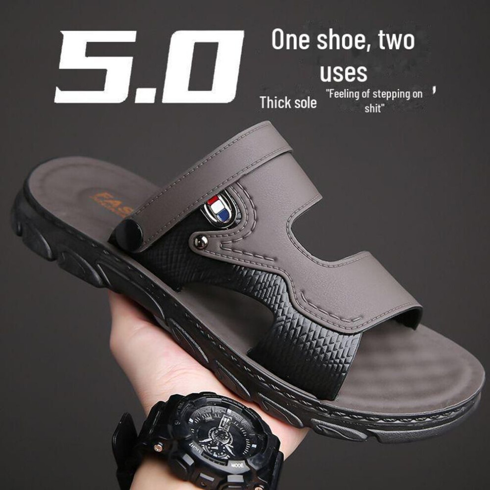 (deep,gray, 38) Men's Non-Slip Waterproof Summer Sandals, Soft Bottom, Wear-Resistant, Dual-Purpose Outdoor Beach Footwear.