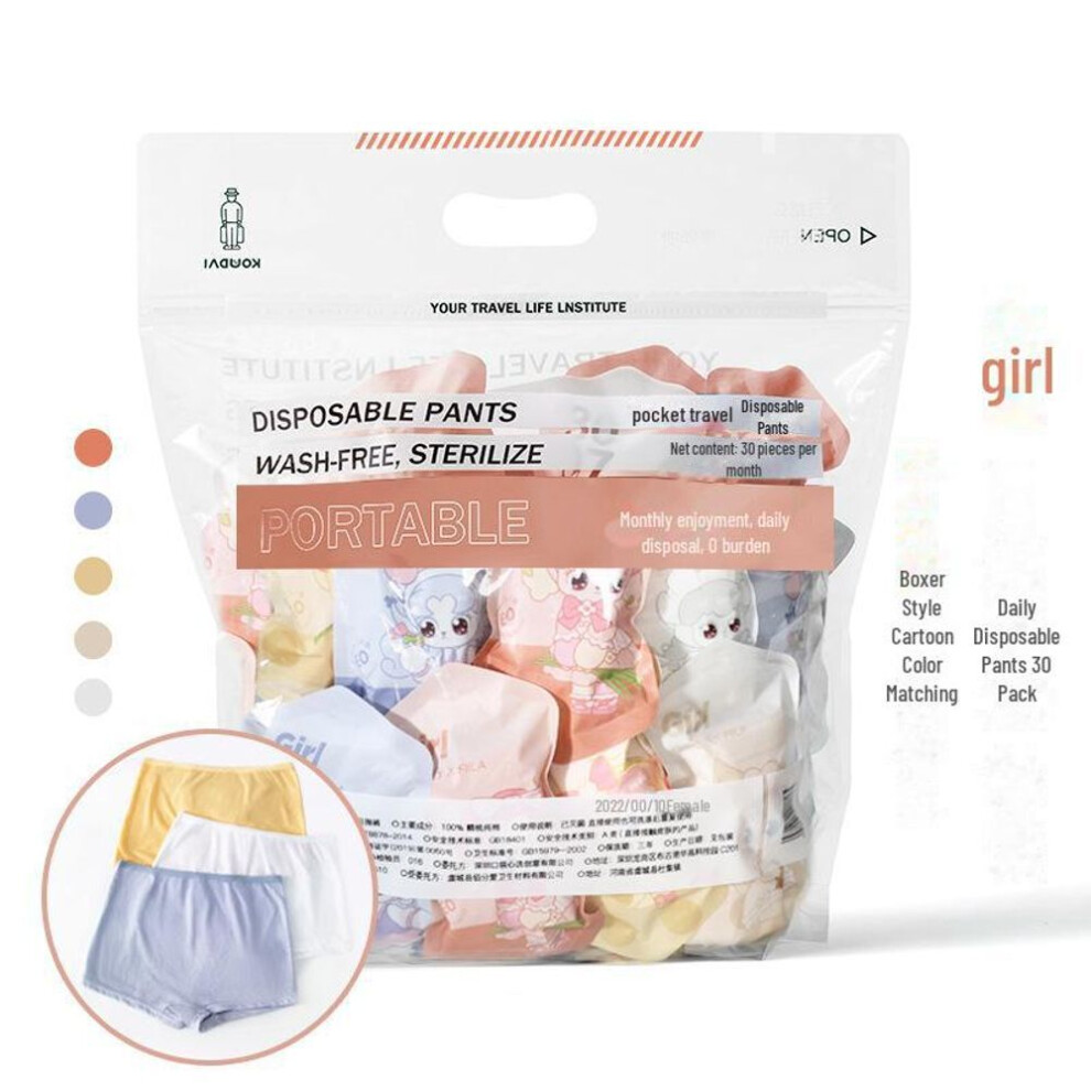 (Girls L (Height 120-140CM)) Kids' Disposable Cotton Boxer Shorts - Portable, Sterile Travel Underwear