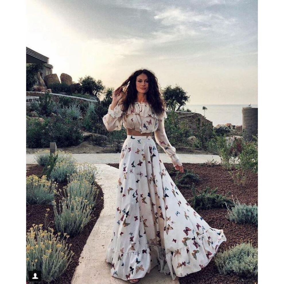 (white, Large) European & American Bohemian Butterfly Print Two-piece Beach Dress (2025)