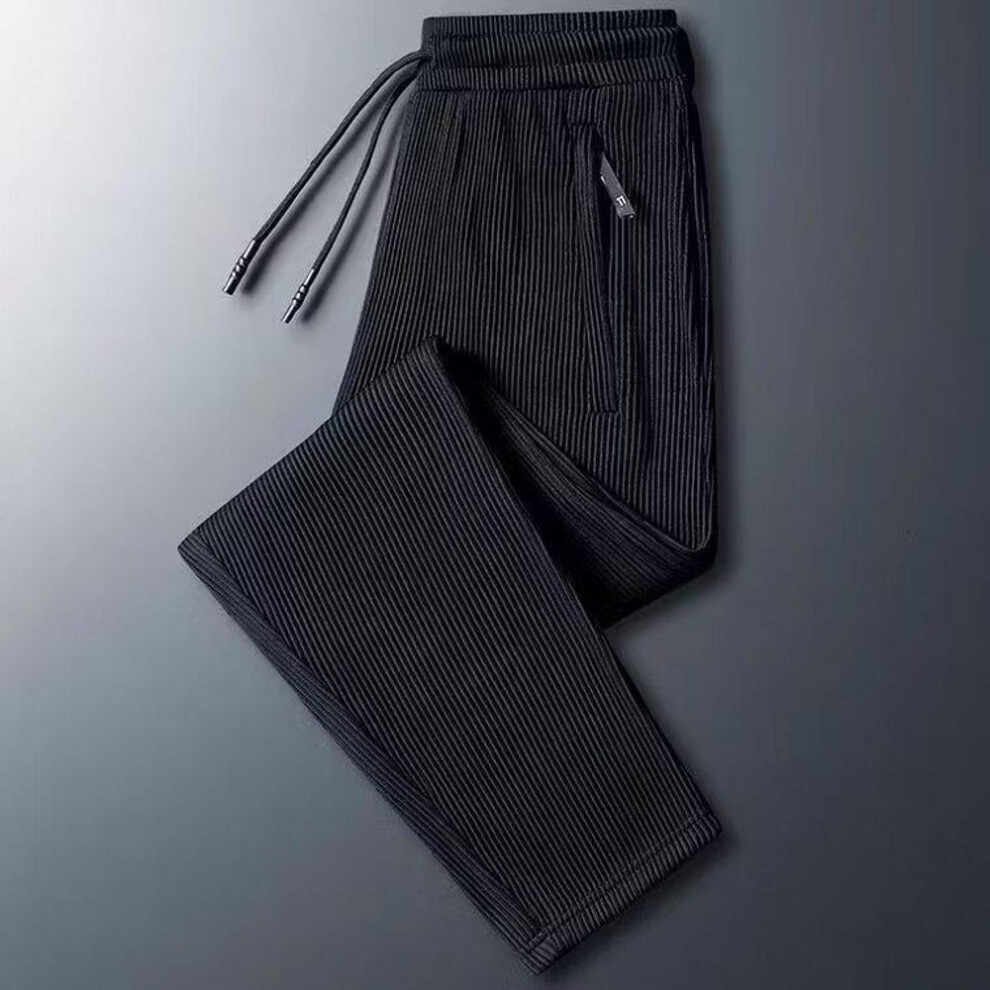 (black, 5XL) Men's Summer Quick-Dry Striped Pleated Nine-Point Sports Pants