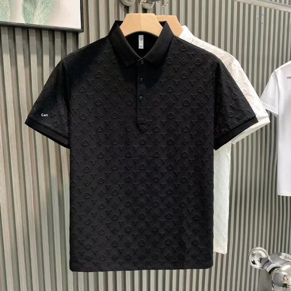 (black, Large) 2024 Luxurious Jacquard Summer Polo Shirt - Comfortable, Breathable, Slim Fit, Short Sleeve T-Shirt for Men