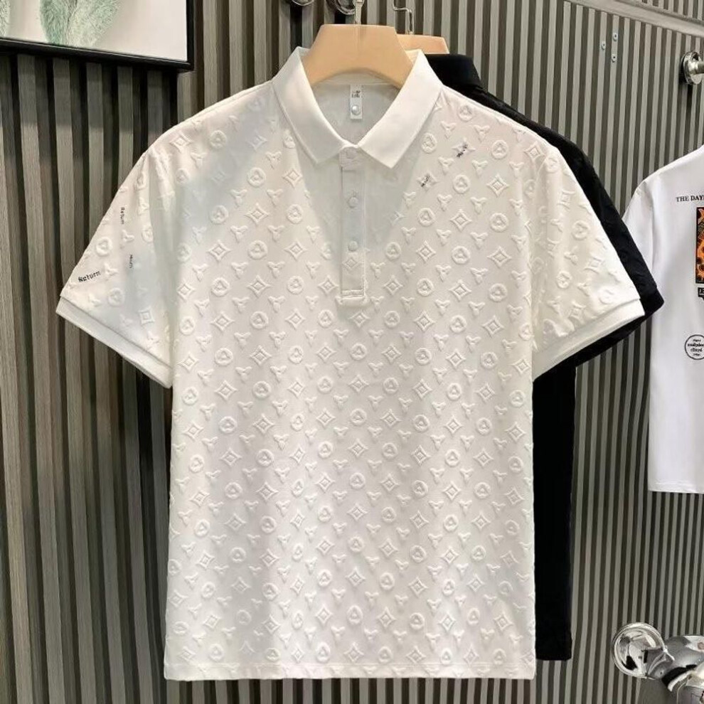 (white, Medium) 2024 Luxurious Jacquard Summer Polo Shirt - Comfortable, Breathable, Slim Fit, Short Sleeve T-Shirt for Men
