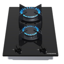 AREBOS gas hob 2 burners | glass ceramic | incl. pan support & ignition fuse