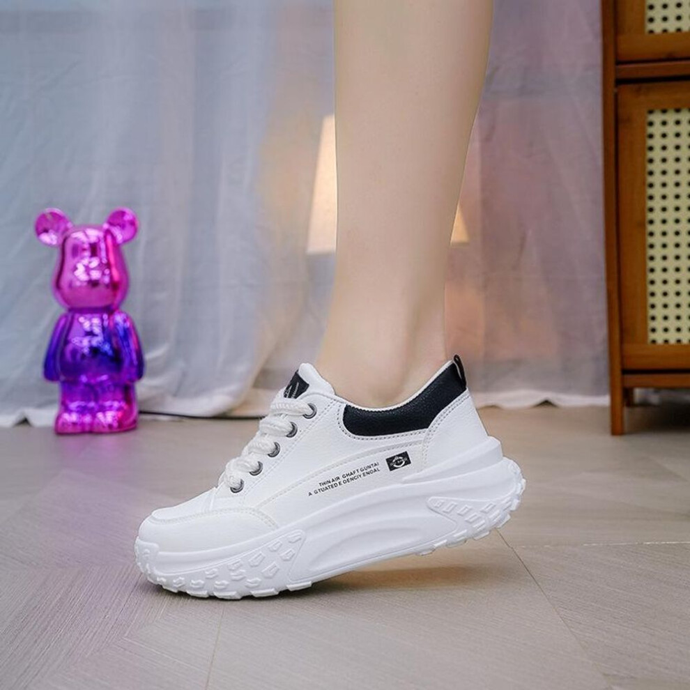 (white, 39) Women's Spring 2024 Low-Top White Dad Shoes: Height-Enhancing, Casual, Versatile, Thick-Soled Sneakers