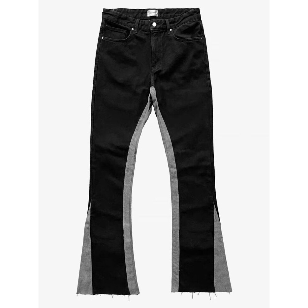 (black, Extra Large) "American Design Contrast Stitch Tassel Jeans: Trendy Slim Fit Flared Trousers for Men & Women