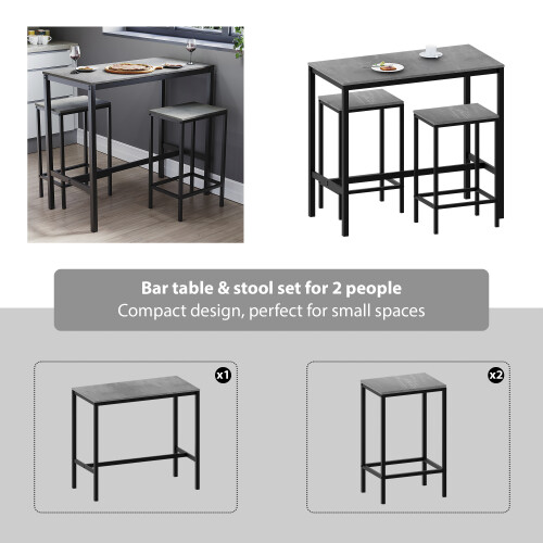 Vida Designs (Concrete Grey) Roslyn 2 Seater Home Dining Bar & Stool Table Set 2