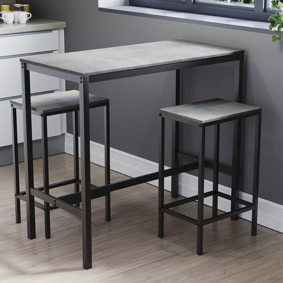 (Concrete Grey) Roslyn 2 Seater Home Dining Bar & Stool Table Set