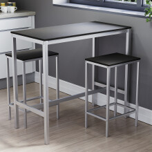 (Black) Roslyn 2 Seater Home Dining Bar & Stool Table Set