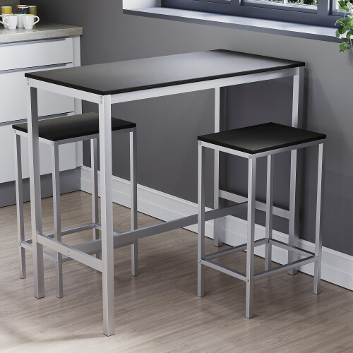 Vida Designs (Black) Roslyn 2 Seater Home Dining Bar & Stool Table Set