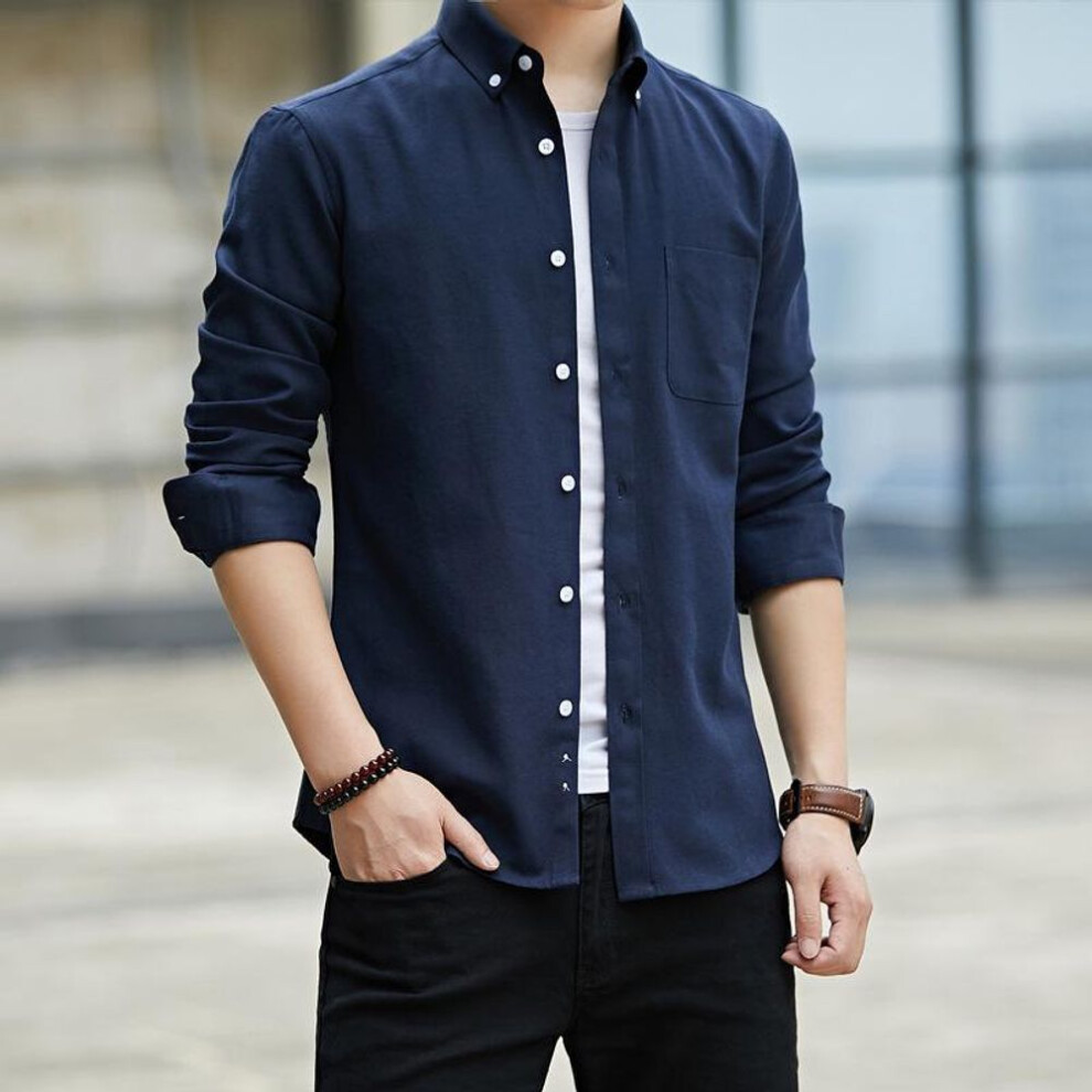 (navy blue, 3XL) 2024 Men's Slim Fit Long-Sleeve Oxford Shirt, Korean Style.