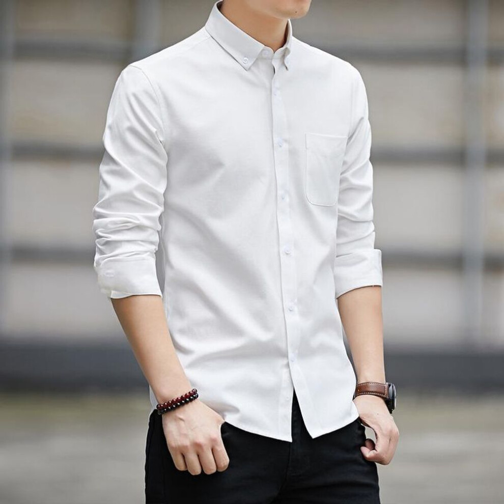 (white, M) 2024 Men's Slim Fit Long-Sleeve Oxford Shirt, Korean Style.