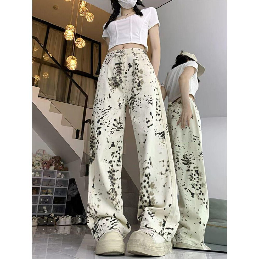 (beige, 2XL) "2024 Women's Autumn Leopard Print Wide-Leg Jeans - Trendy American High Street Style