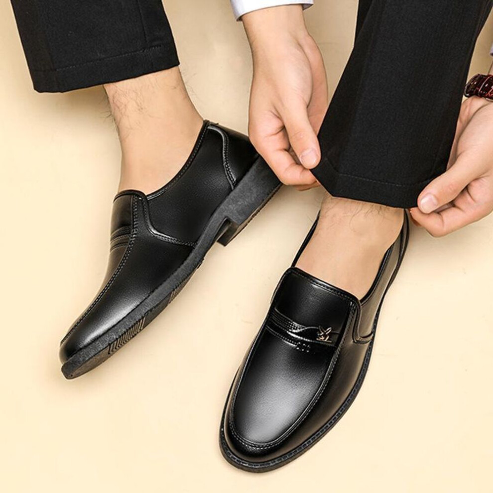 (39) Men's Black Leather Slip-On Formal Shoes - British Korean Style