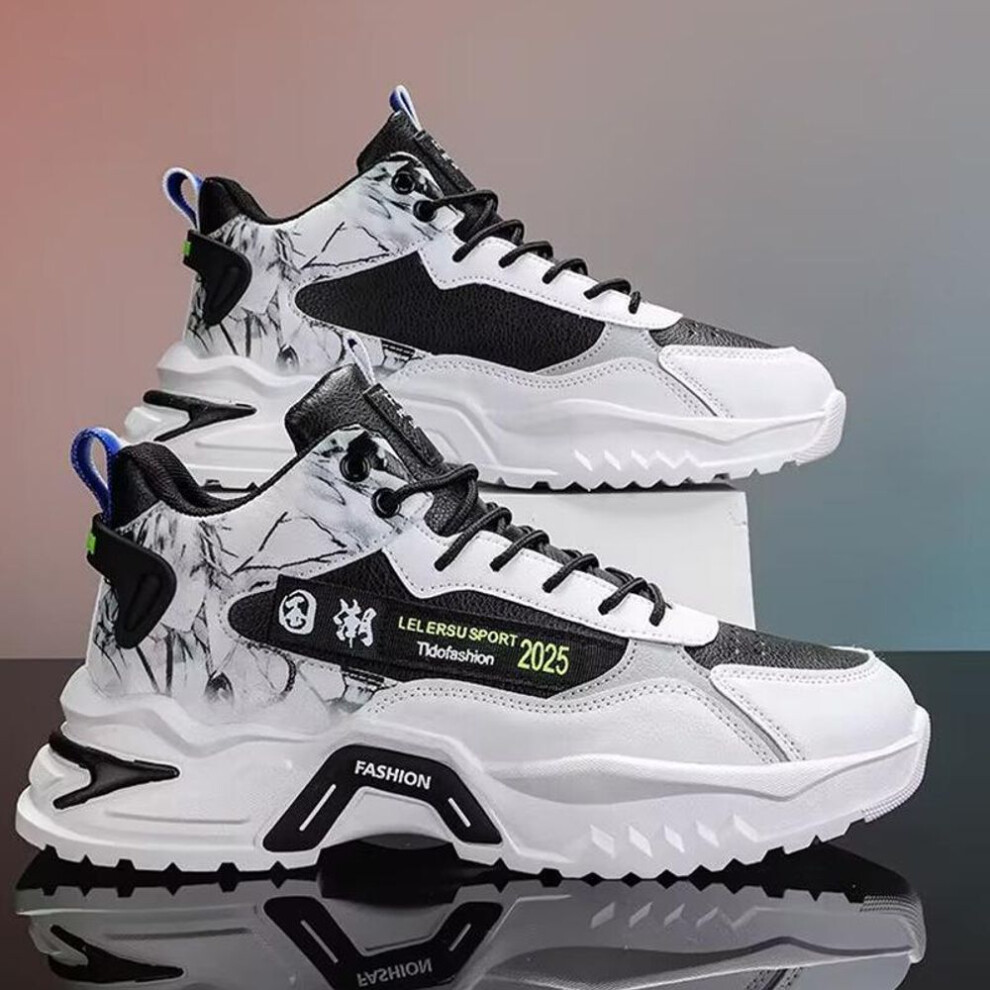 (black, 44) "men's White Autumn High-top Fashion Sneakers – Trendy Casual Running Shoes
