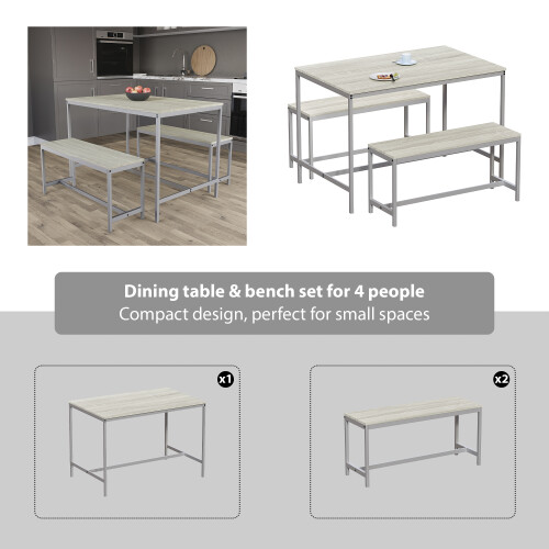 Vida Designs (Oak) Roslyn 4 Seat Home Dining Table & Stool Bench Set 2