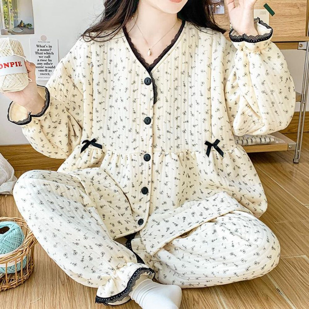 (XL) 2024 Warm Interlayer Air Cotton Maternity Pajamas - Autumn/winter Round Neck Cardigan With Breastfeeding Access.