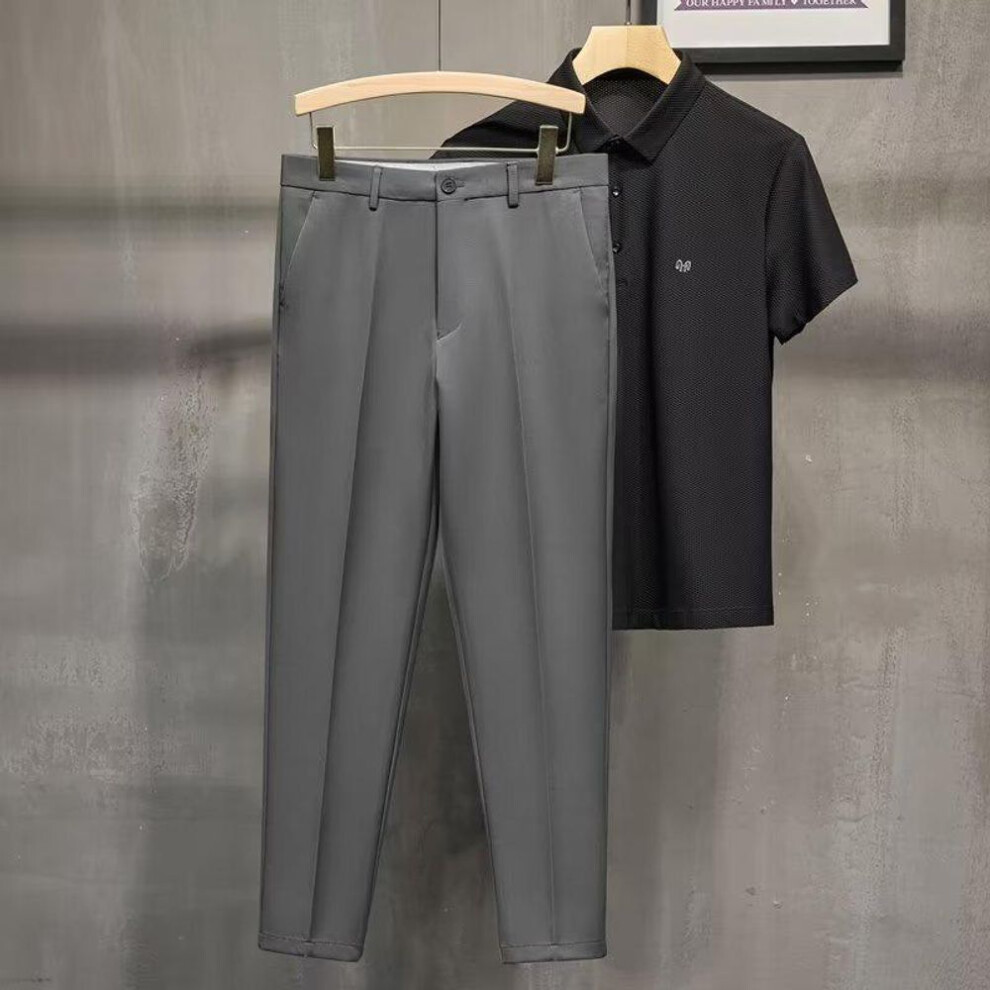 (dark gray, 34) Men's Slim Fit Nine-point Trousers - Korean Fashion Trend For Summer