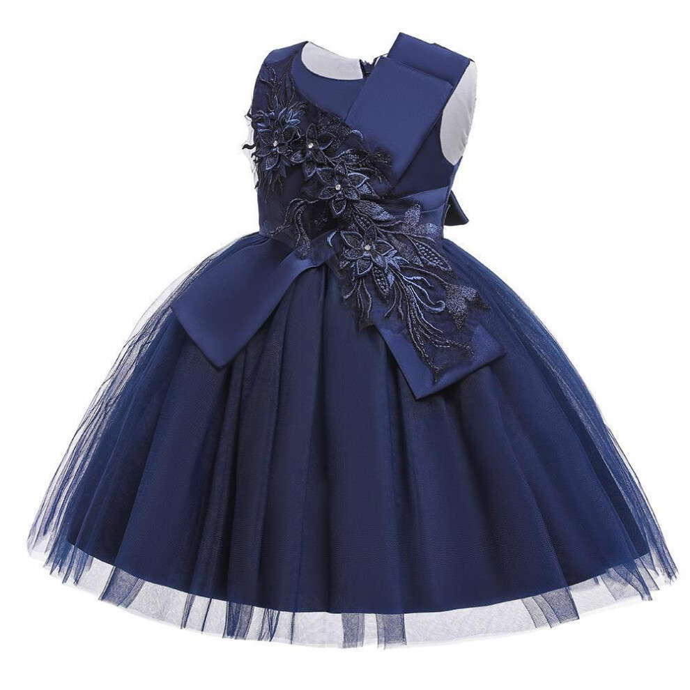 (navy, 130 cm) Girls' Mesh Applique Princess Wedding Tutu Dress for Catwalk Performance