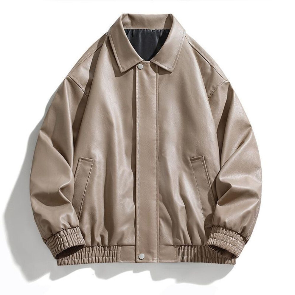 (khaki, M) "2024 Spring/Autumn Men's Casual Leather Motorcycle Jacket