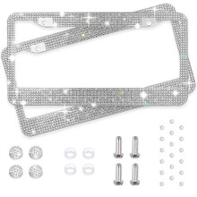 Crystal Bling Liberging Plate Frames For Women - 2 Pack Pack Irgafted Acrylique Bouvre bloui en acier en acier inoxydable