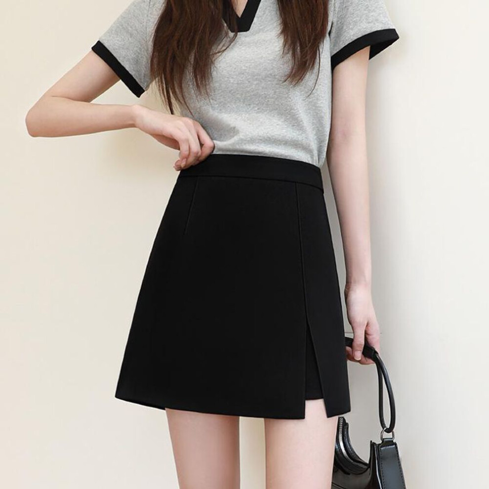 (5XL) "Women's High-Waist Black A-Line Skirt with Hip-Covering Design for Spring and Autumn 2023