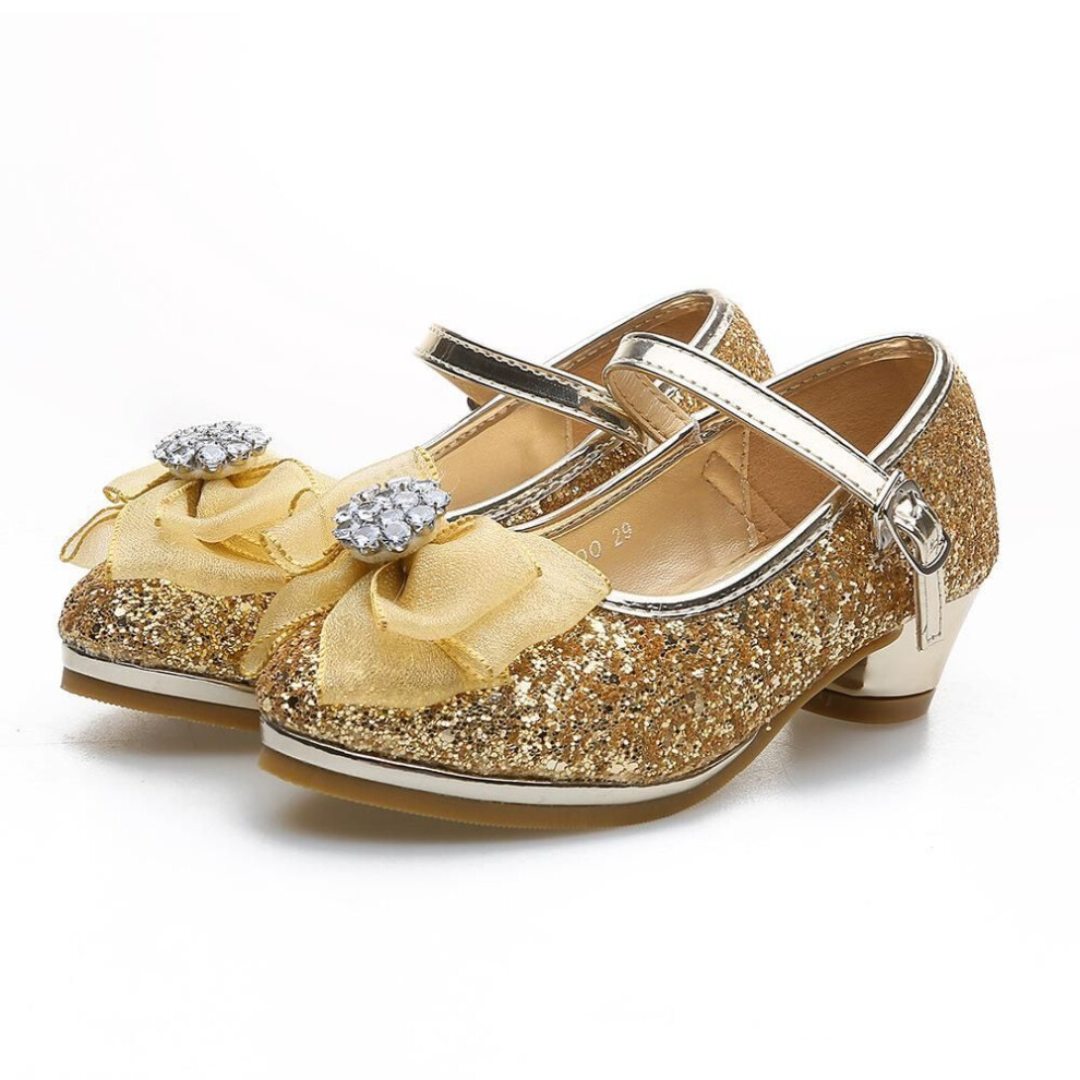 (gold, 33) 2024 Girls' Trendy Korean Style Leather High Heels - Little Princess Performance Shoes