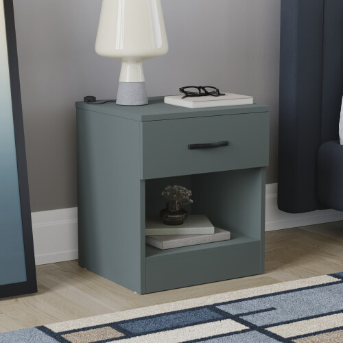 Home Discount (Jasper Green) Riano 1 Drawer 1 Shelf Bedside Chest Nightstand