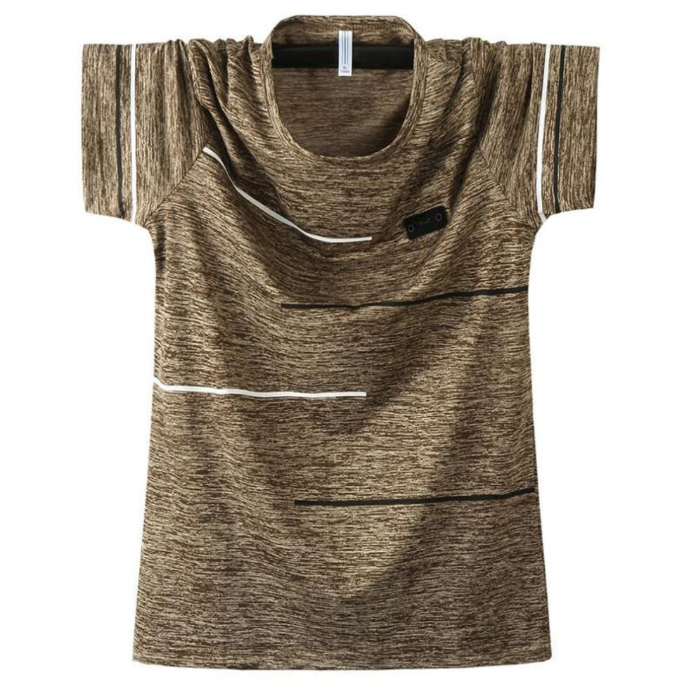 (tan, 7XL) Large Size Summer Thin Ice Silk Quick Drying Short Sleeved T-shirt for Men&apos;s Sweatshirt Slim Fit Round Neck Half Sleeve